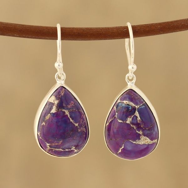 Alternate image for Purple Composite Turquoise Dangle Earrings from India Regal Veins