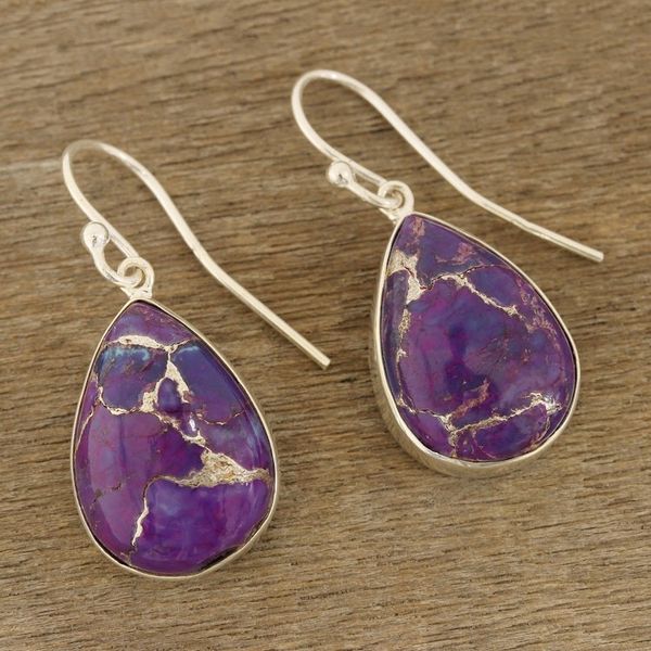 Alternate image for Purple Composite Turquoise Dangle Earrings from India Regal Veins