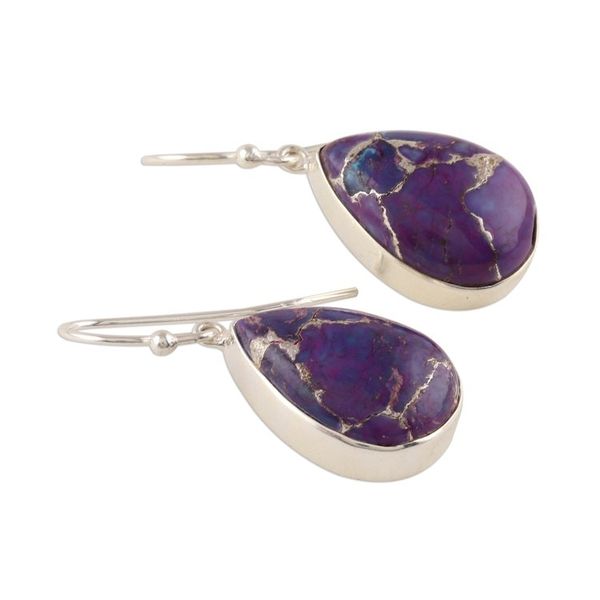 Alternate image for Purple Composite Turquoise Dangle Earrings from India Regal Veins