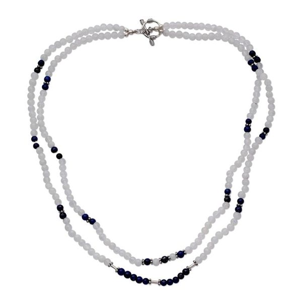 Alternate image for Rainbow Moonstone and Lapis Lazuli Strand Necklace Gujurat Skies