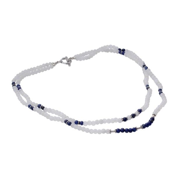 Alternate image for Rainbow Moonstone and Lapis Lazuli Strand Necklace Gujurat Skies