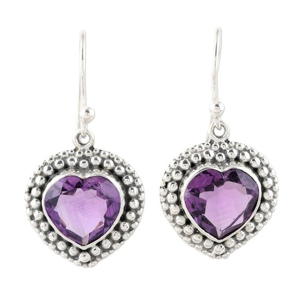 Alternate image for Heart-Shaped Amethyst and Sterling Silver Dangle Earrings Fervent Love
