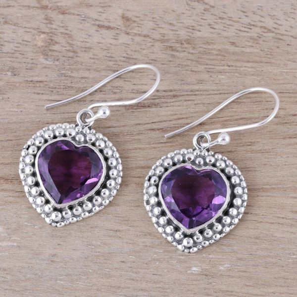 Alternate image for Heart-Shaped Amethyst and Sterling Silver Dangle Earrings Fervent Love