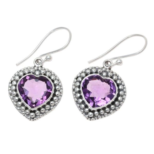 Alternate image for Heart-Shaped Amethyst and Sterling Silver Dangle Earrings Fervent Love