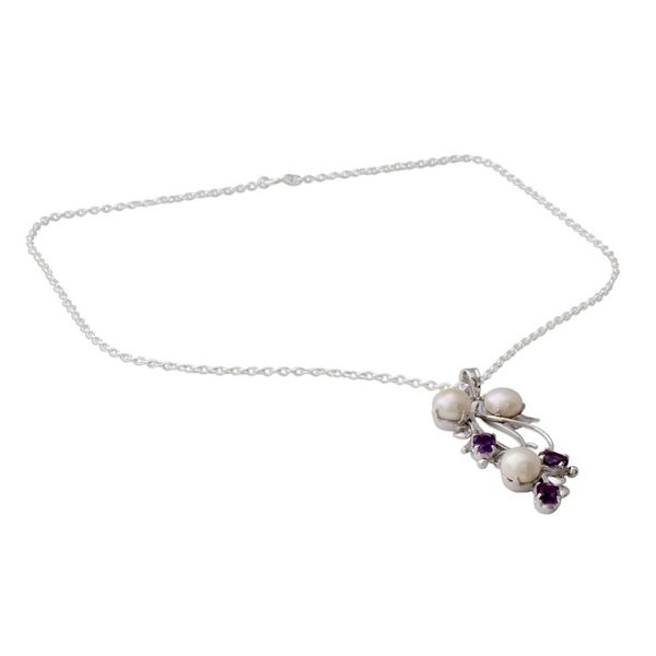Alternate image for Pendant Necklace in Silver with Amethysts and Pearls Sincerely Yours