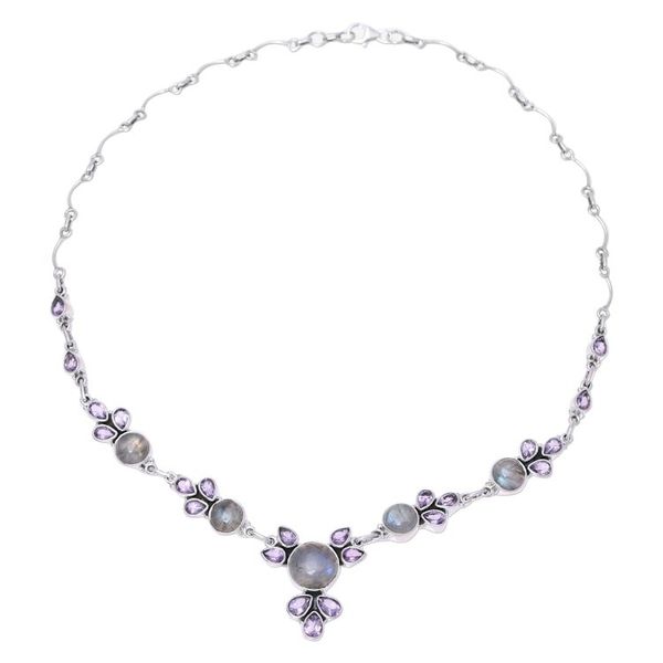 Alternate image for Amethyst and Labradorite Pendant Necklace from India Aurora Blossom