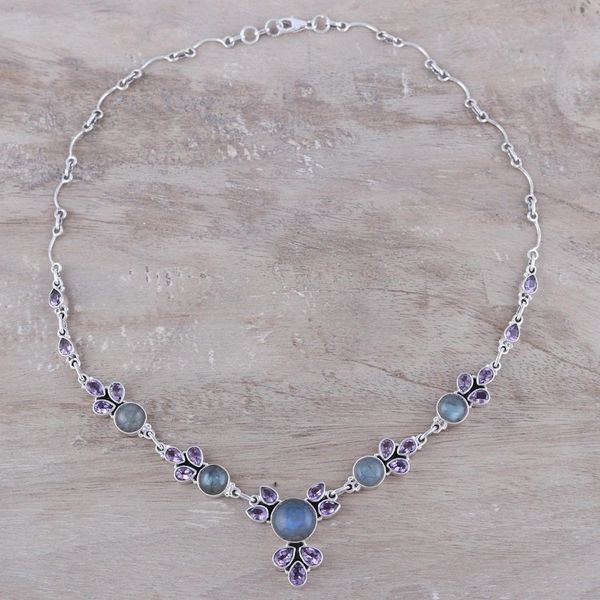 Alternate image for Amethyst and Labradorite Pendant Necklace from India Aurora Blossom