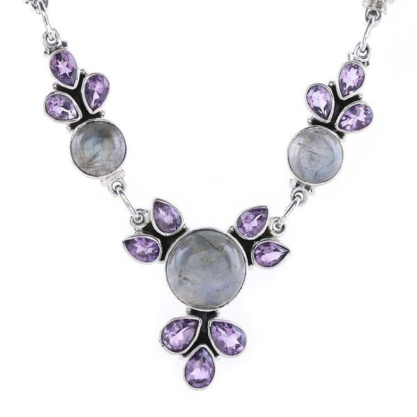Alternate image for Amethyst and Labradorite Pendant Necklace from India Aurora Blossom