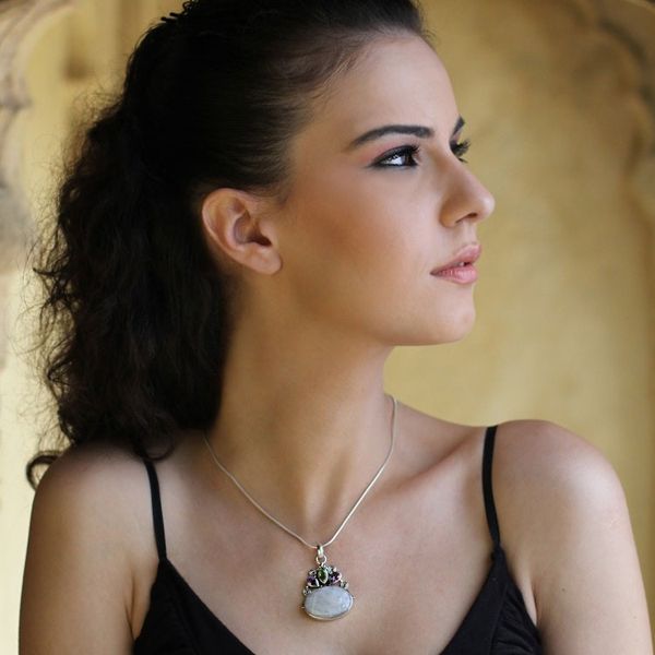 Alternate image for Rainbow Moonstone Necklace in Sterling Silver from India Aura