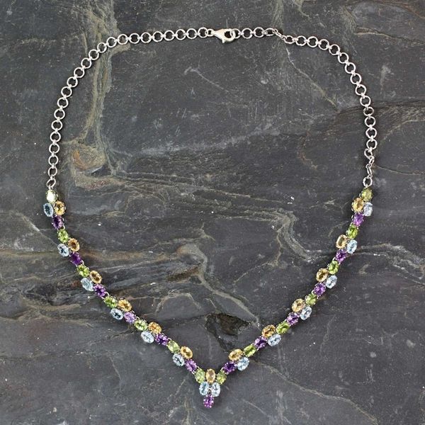 Alternate image for 21.5-Carat Silver Necklace with Four Kinds of Faceted Gems Color Cascade