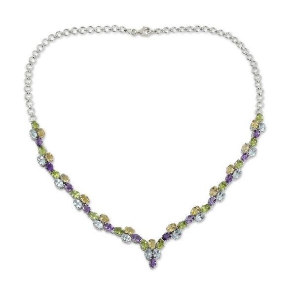 Alternate image for 21.5-Carat Silver Necklace with Four Kinds of Faceted Gems Color Cascade