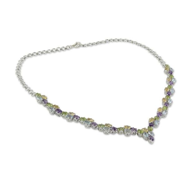 Alternate image for 21.5-Carat Silver Necklace with Four Kinds of Faceted Gems Color Cascade