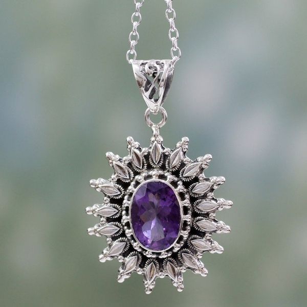 Alternate image for 3.5 Carat Amethyst and Silver Artisan Crafted Necklace Eternal Radiance