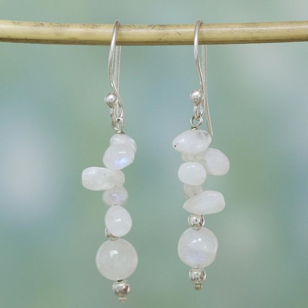 Alternate image for Rainbow Moonstone dangle earrings Towering Clouds
