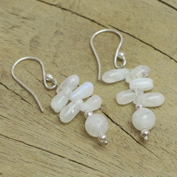 Alternate image for Rainbow Moonstone dangle earrings Towering Clouds