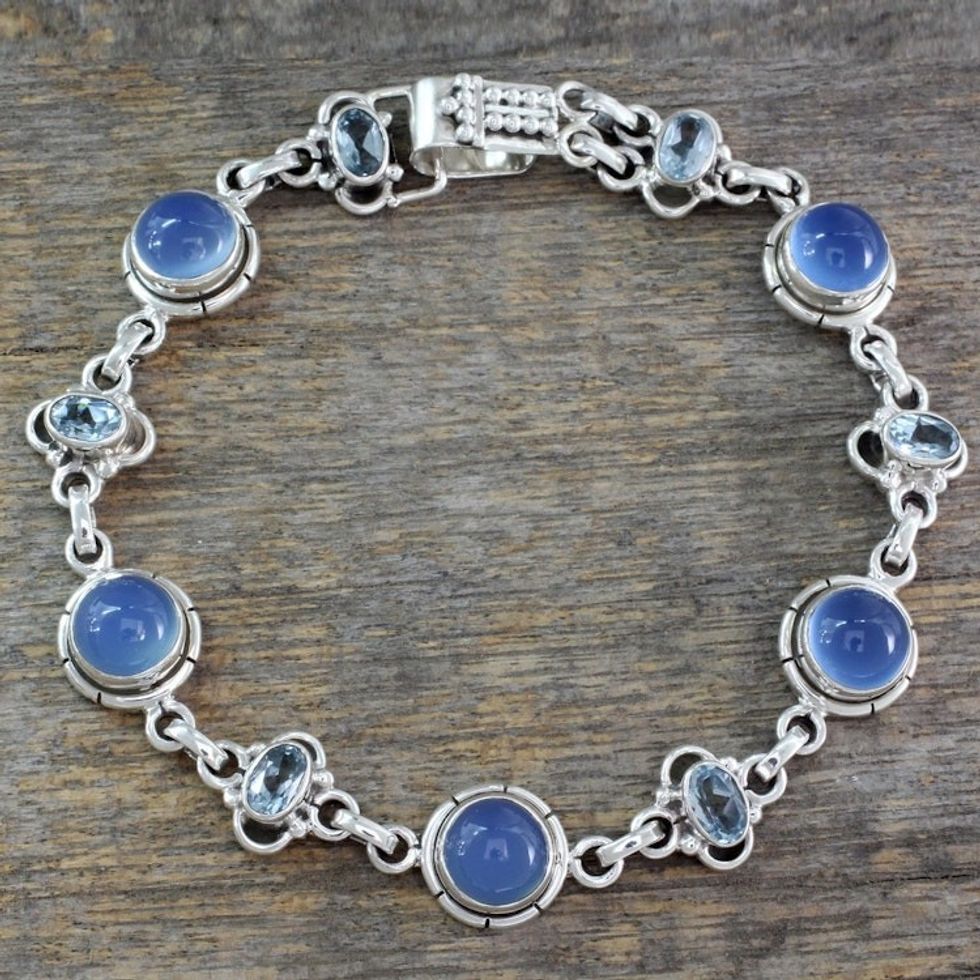 Blue Topaz Bracelet with Blue Chalcedony and Sterling Silver 'Serene Azure'