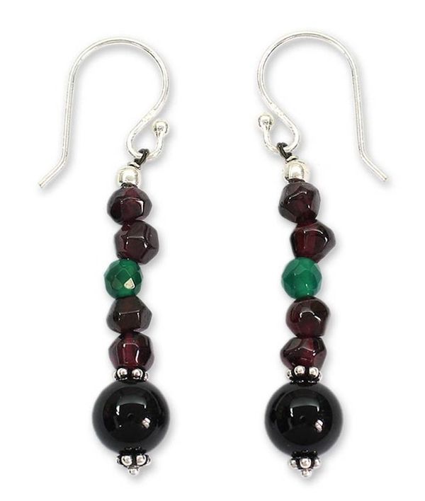 Alternate image for Garnet and onyx dangle earrings Colors of India