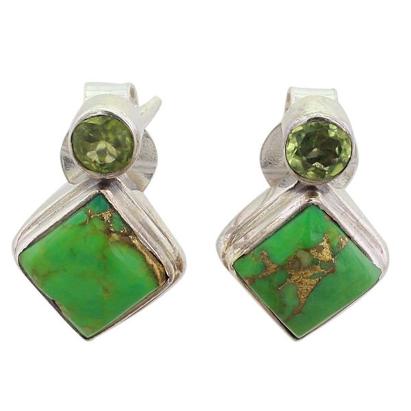 Alternate image for Indian Peridot Earrings with Composite Green Turquoise Green Sparkle