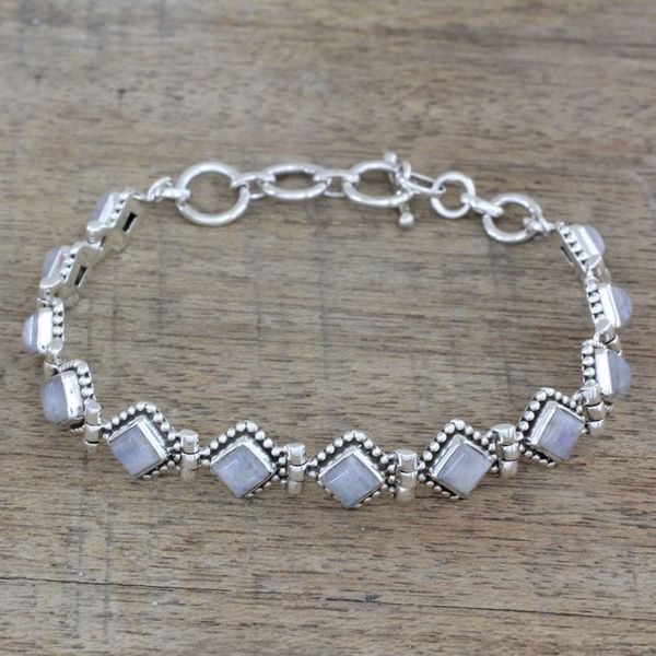 Alternate image for Handcrafted Rainbow Moonstone India Silver Tennis Bracelet Misty Diamonds