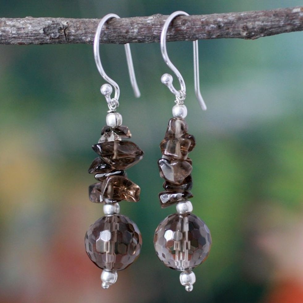 Smoky quartz dangle earrings 'Mumbai Mist'