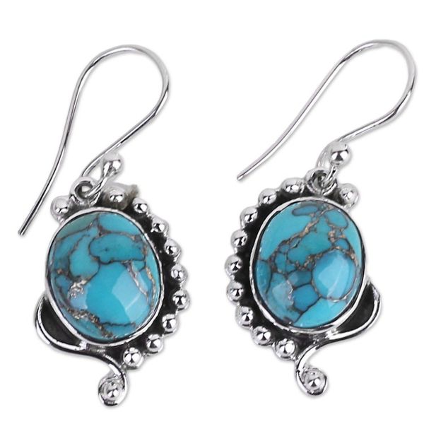 Alternate image for Handcrafted Composite Turquoise Sterling Silver Earrings Blue Indian Paisley