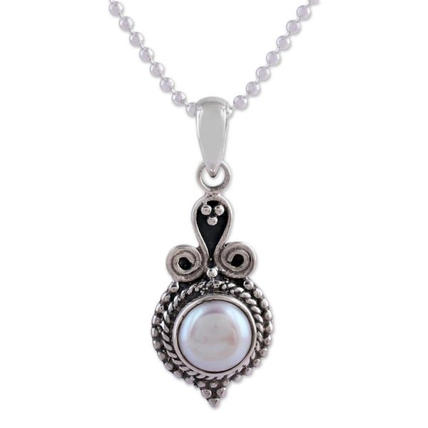 Alternate image for Artisan Crafted Sterling Silver Necklace with Pearl Pendant Cloud of Desire