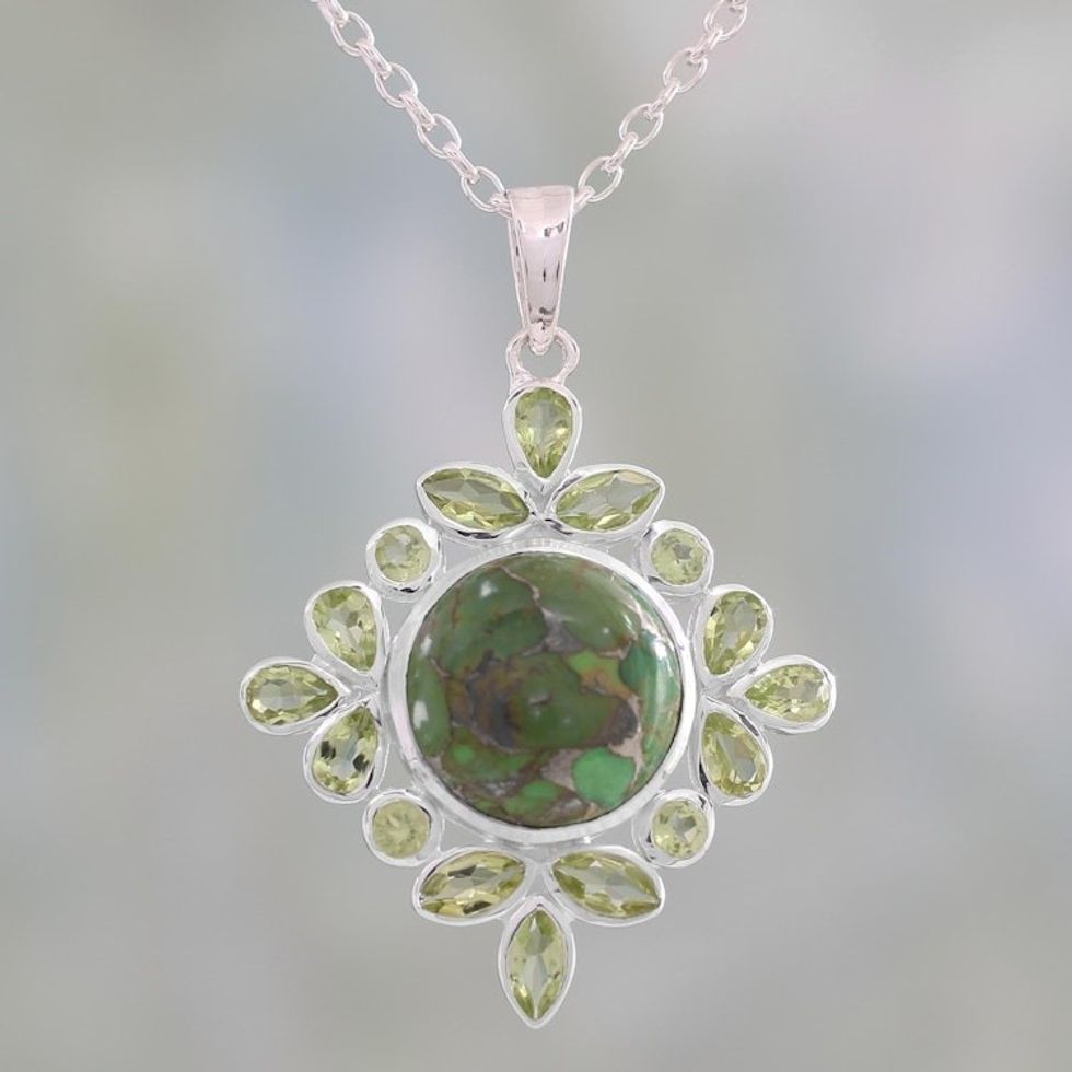 Handcrafted Green Turquoise and Peridot Pendant Necklace 'Bright Fascination'