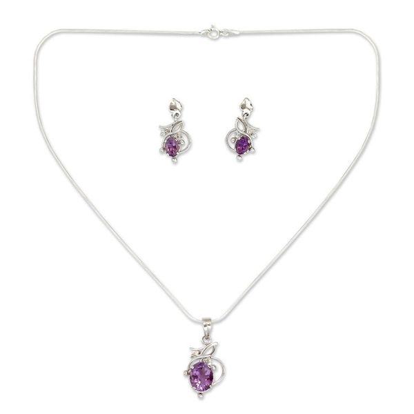 Alternate image for Amethyst Jewelry Set Sterling Silver Necklace Earrings Wisteria