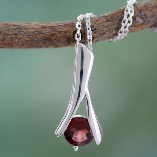 Alternate image for Hand Crafted Sterling Silver and Garnet Pendant Necklace Silver Flare