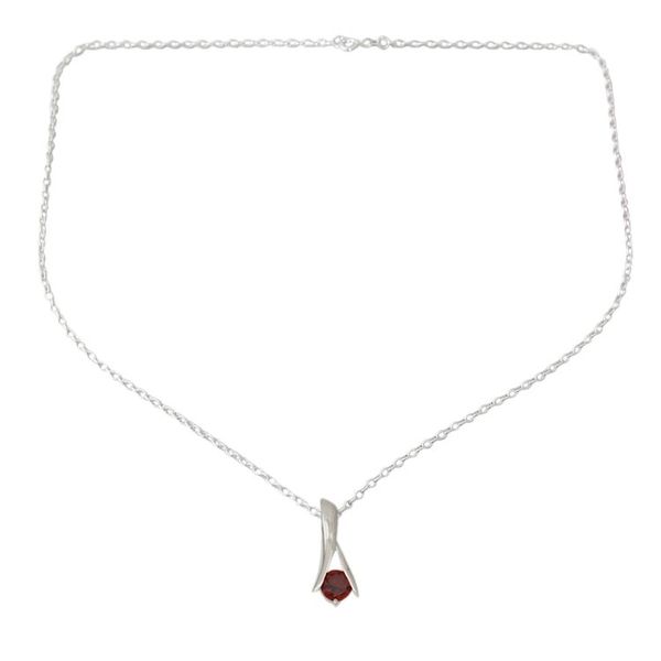 Alternate image for Hand Crafted Sterling Silver and Garnet Pendant Necklace Silver Flare