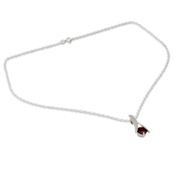 Alternate image for Hand Crafted Sterling Silver and Garnet Pendant Necklace Silver Flare