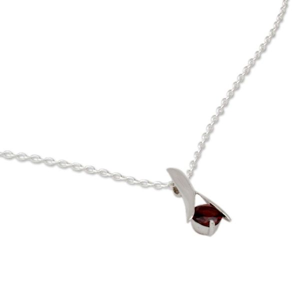 Alternate image for Hand Crafted Sterling Silver and Garnet Pendant Necklace Silver Flare