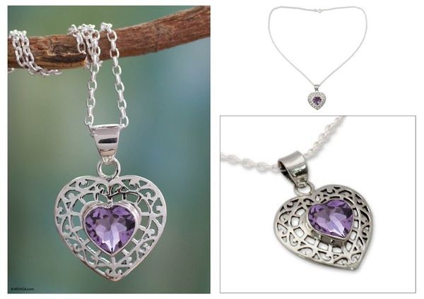 Alternate image for Amethyst Heart Necklace from India Mughal Romance