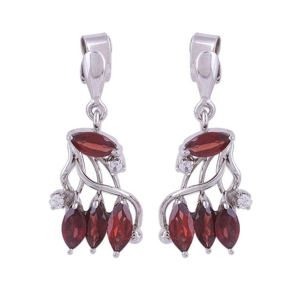 Alternate image for Garnet Earrings in Rhodium Plated Sterling Silver with CZ Romantic Rendezvous