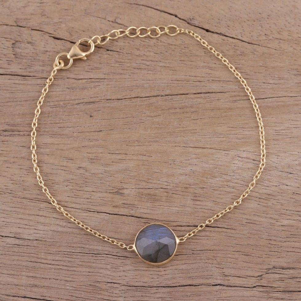 Handmade Vermeil Labradorite Pendant Bracelet from India 'Mesmerizing Night'