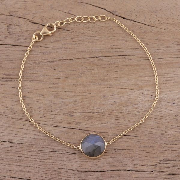 Alternate image for Handmade Vermeil Labradorite Pendant Bracelet from India Mesmerizing Night