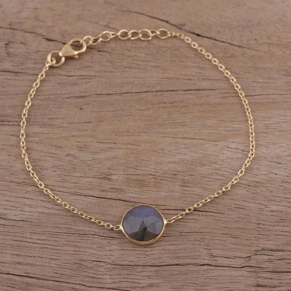 Alternate image for Handmade Vermeil Labradorite Pendant Bracelet from India Mesmerizing Night