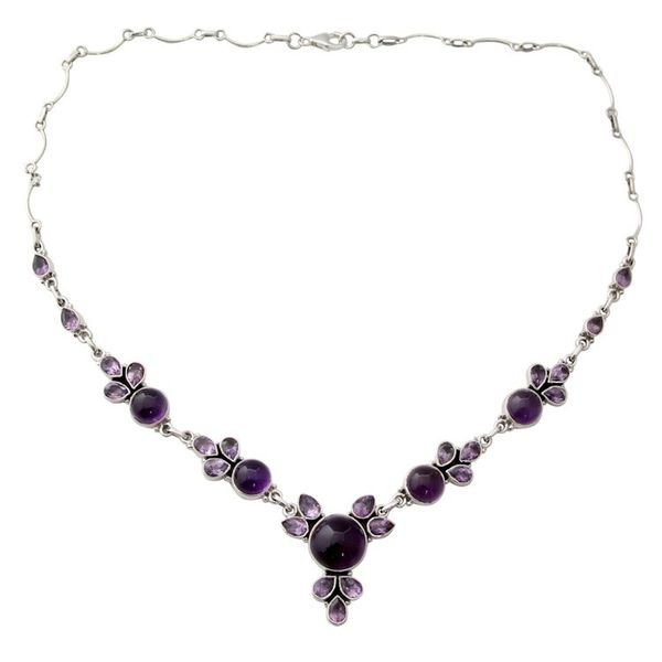 Alternate image for Hand Crafted Amethyst and Sterling Silver Pendant Necklace Purple Lilacs