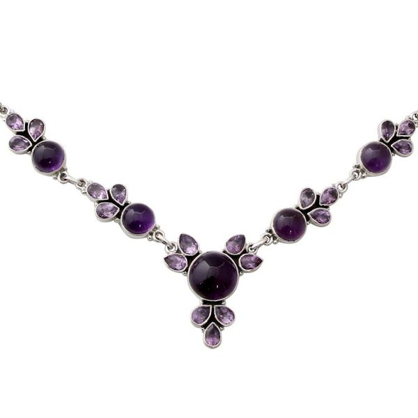 Alternate image for Hand Crafted Amethyst and Sterling Silver Pendant Necklace Purple Lilacs