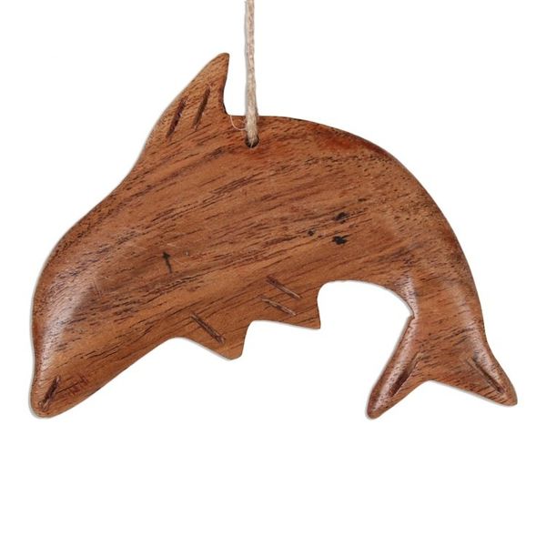Alternate image for Dolphin-Themed Wood Ornaments from India Set of 3 Happy Dolphins
