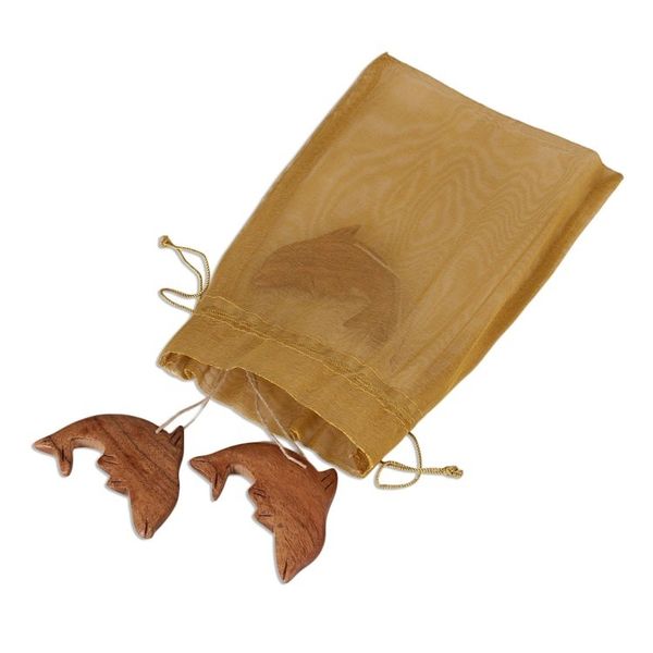 Alternate image for Dolphin-Themed Wood Ornaments from India Set of 3 Happy Dolphins