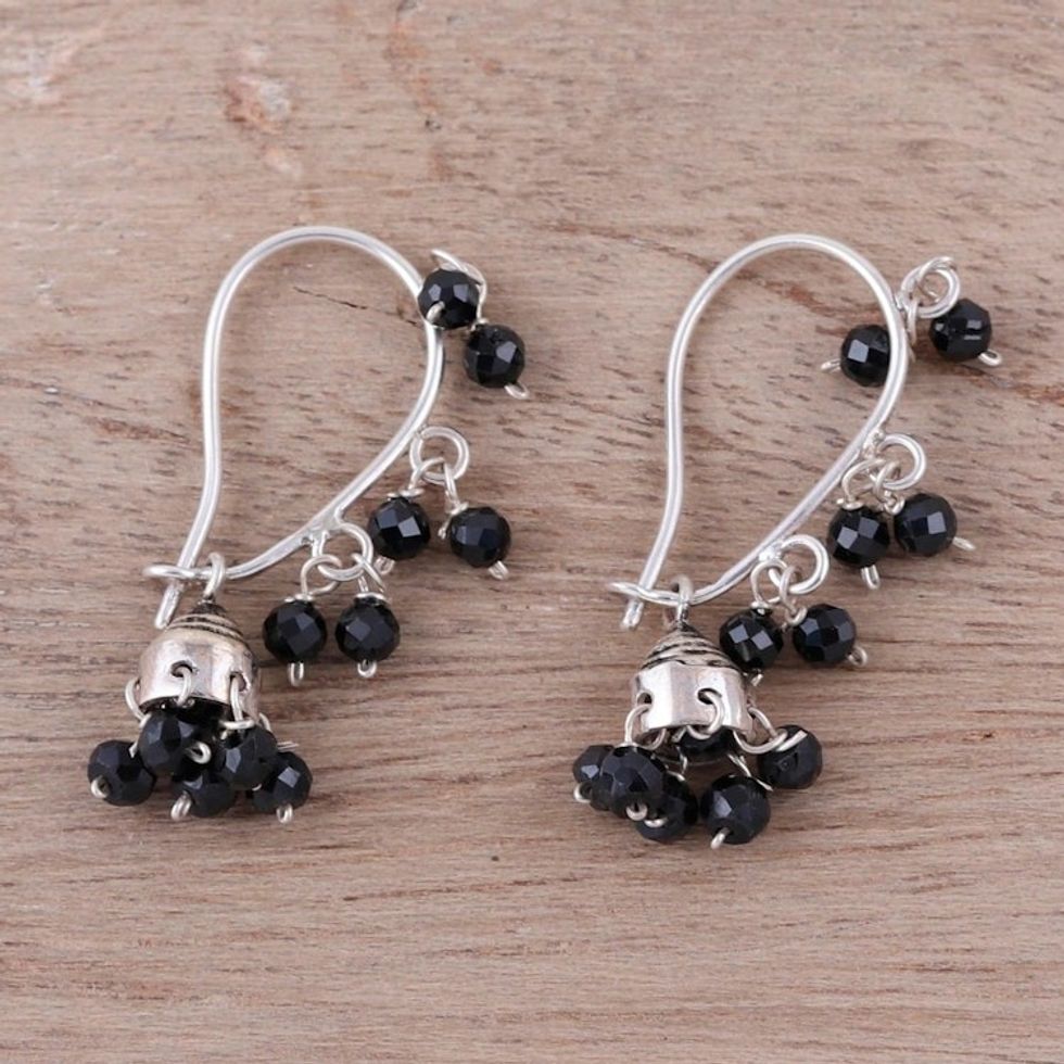 Faceted Onyx Chandelier Earrings from India 'Music'
