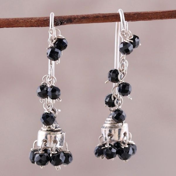 Alternate image for Faceted Onyx Chandelier Earrings from India Music