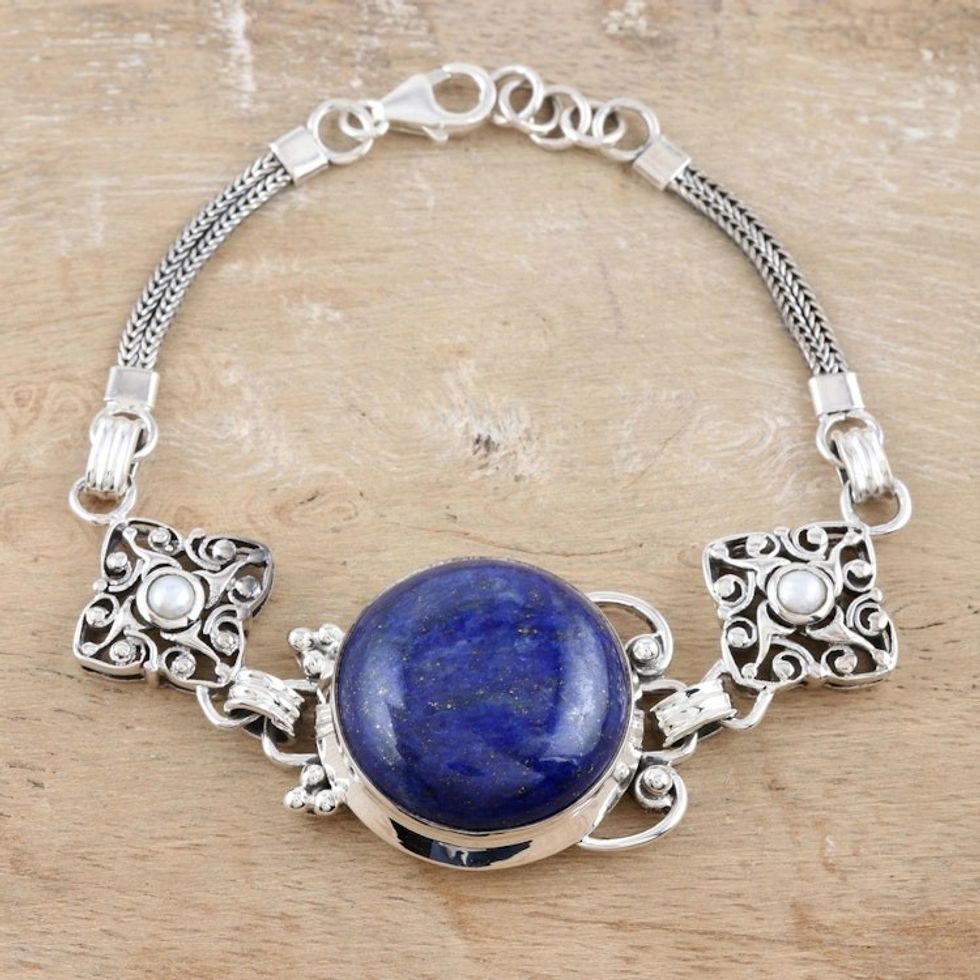 Sterling Silver and Lapis Lazuli Bracelet 'India Sky'
