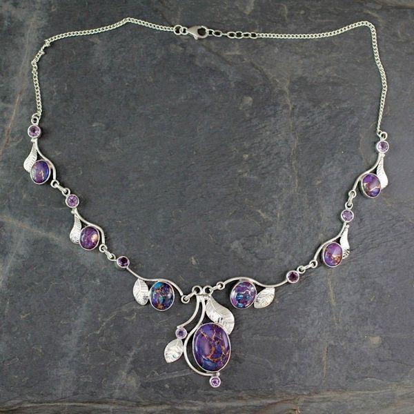 Alternate image for Purple Turquoise and Amethyst Handmade Necklace from India Dew Blossom