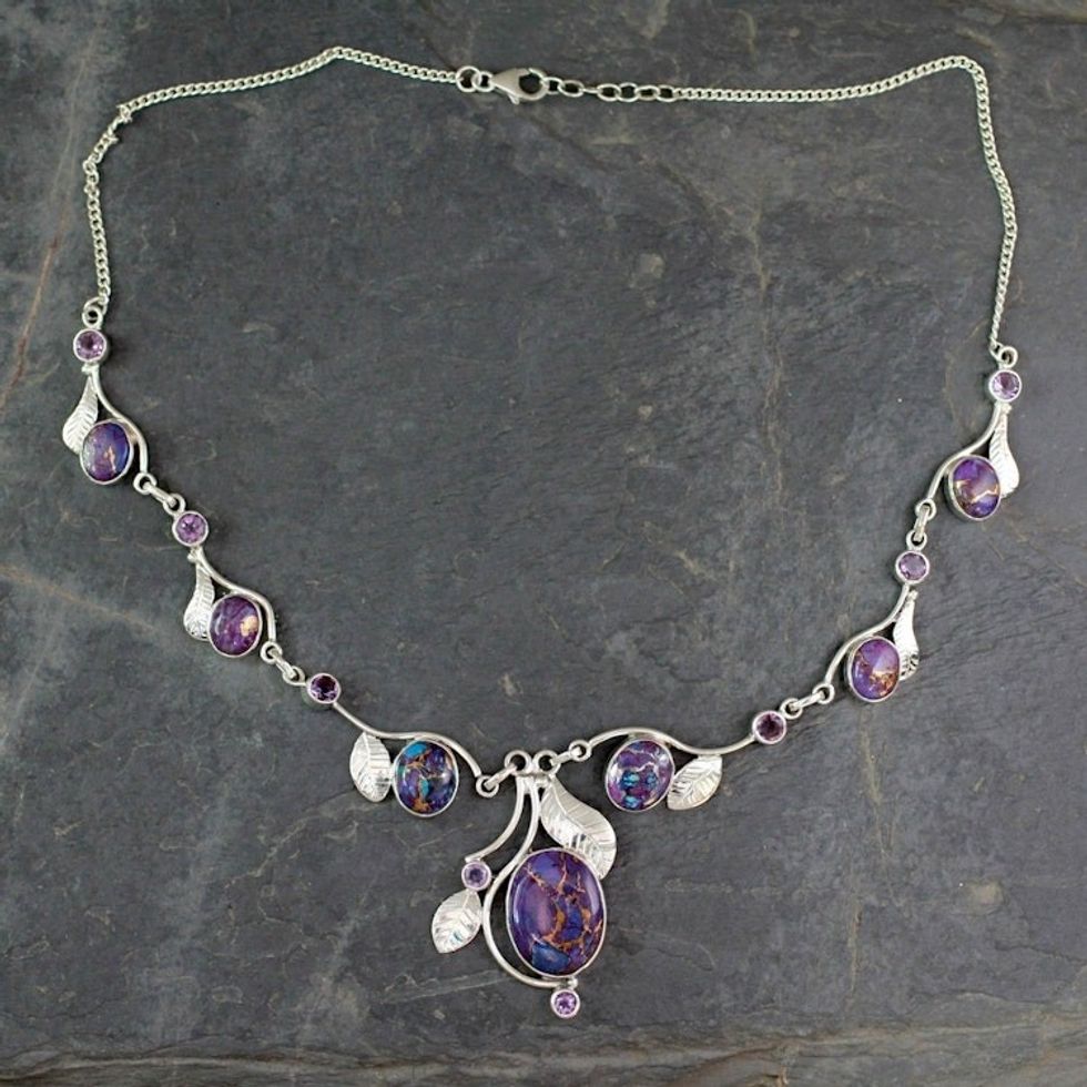 Purple Turquoise and Amethyst Handmade Necklace from India 'Dew Blossom'