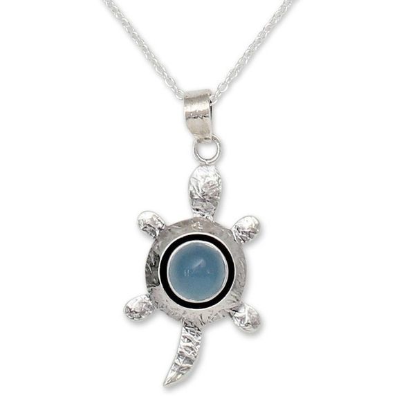 Alternate image for Chalcedony and Silver Pendant Necklace Turtle Wisdom