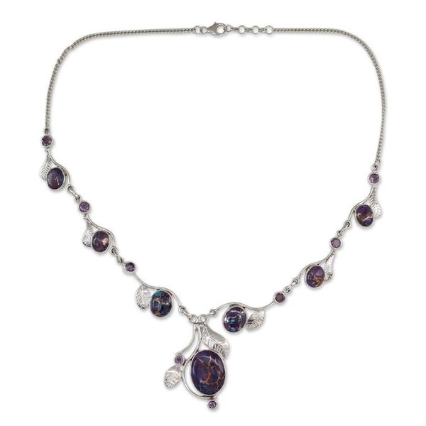 Alternate image for Purple Turquoise and Amethyst Handmade Necklace from India Dew Blossom