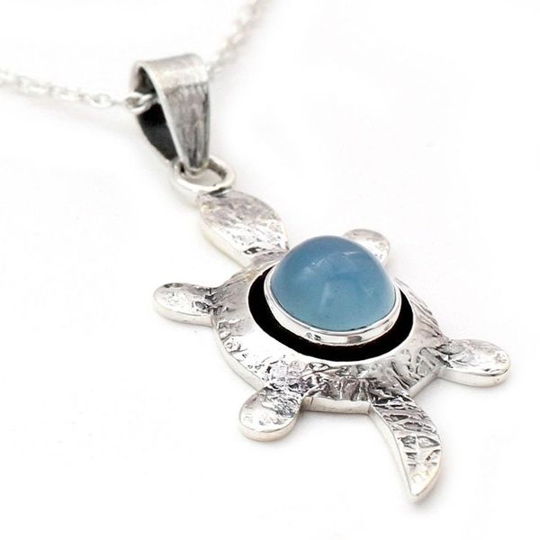 Alternate image for Chalcedony and Silver Pendant Necklace Turtle Wisdom