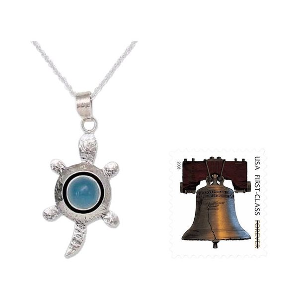 Alternate image for Chalcedony and Silver Pendant Necklace Turtle Wisdom